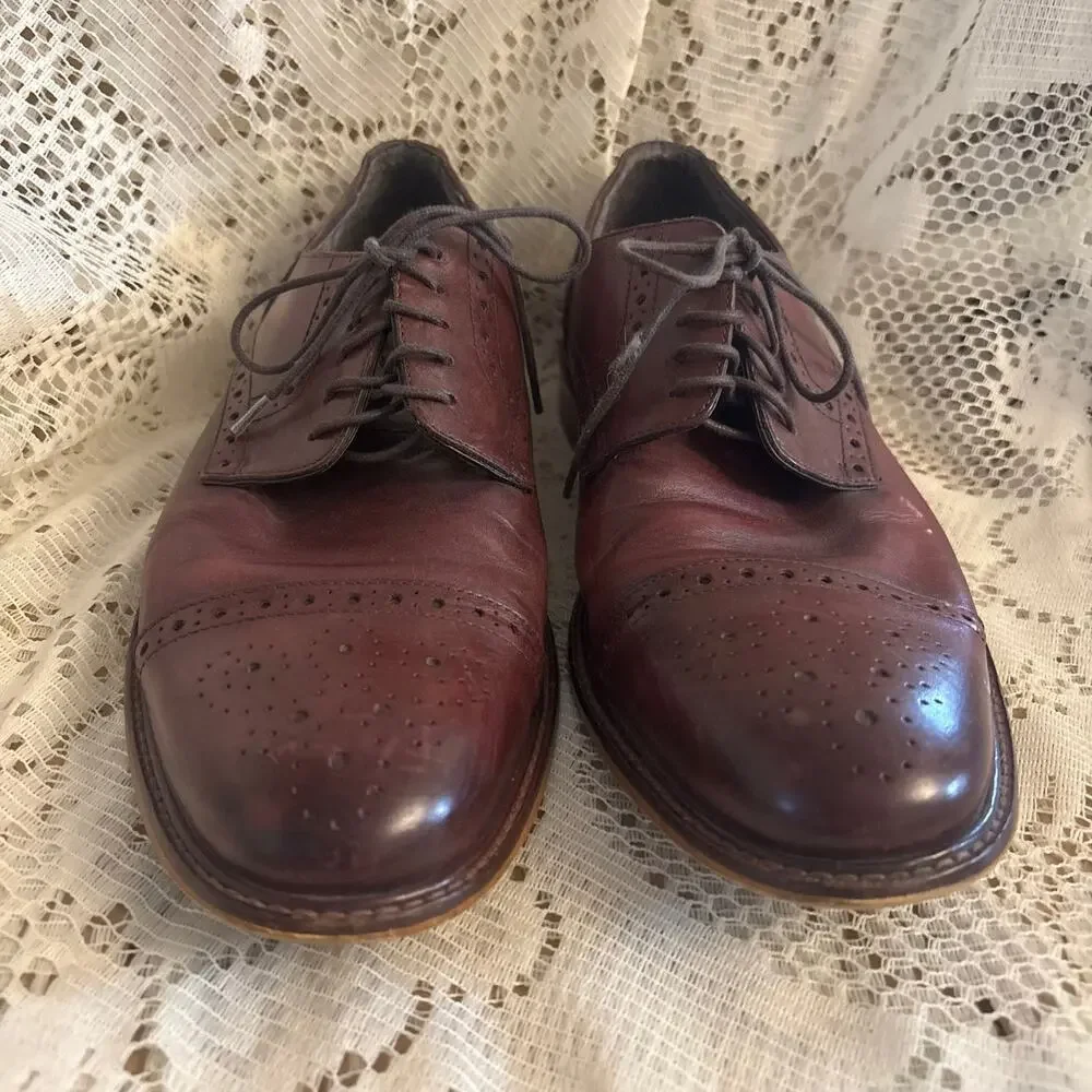 Joseph Abboud Men's US 9 Burgundy Leather Oxford Dress Shoes